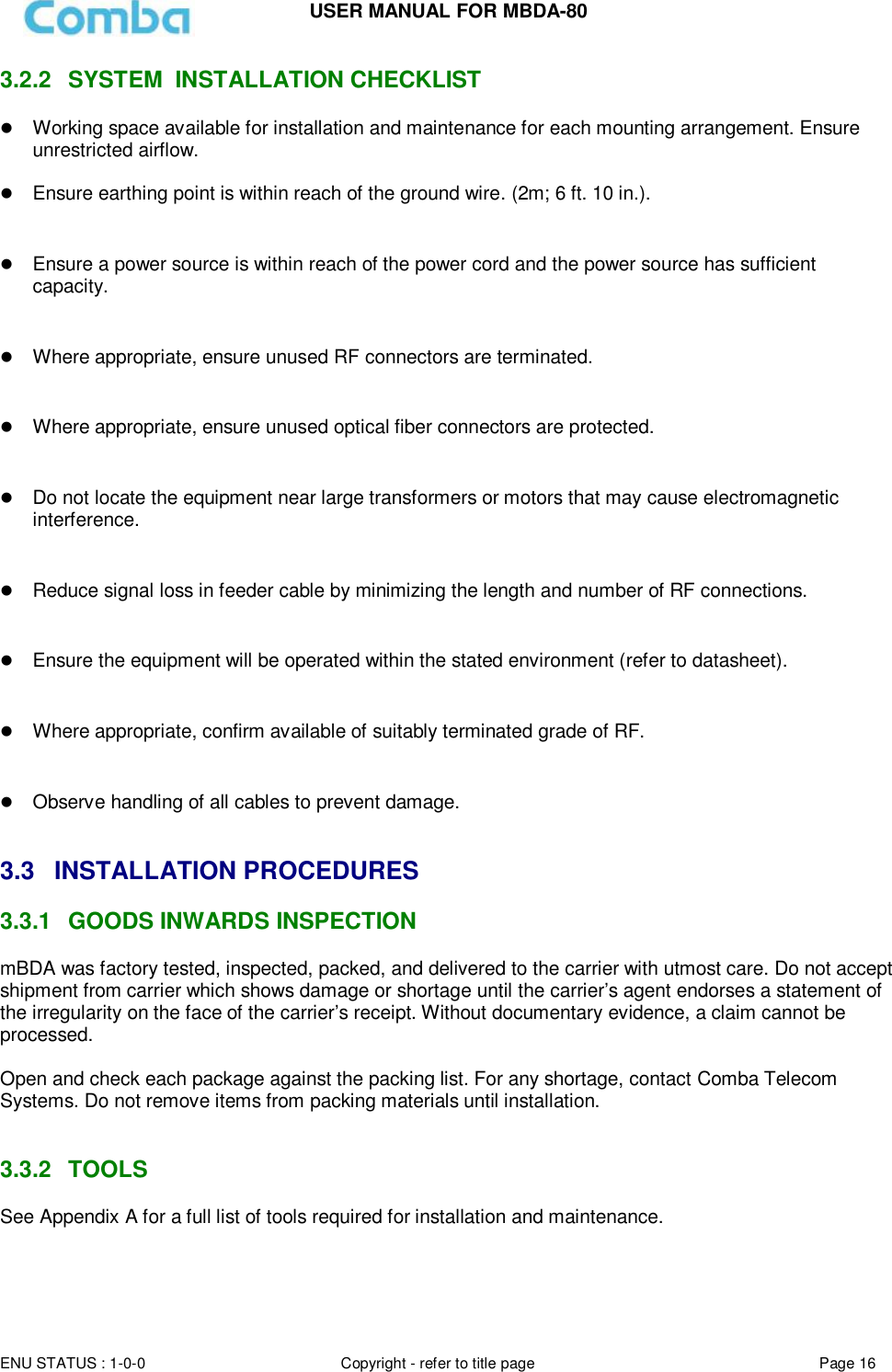 Page 16 of Comba Telecom Network Systems MBDA-80 mBDA Band Seletive Repeater User Manual 