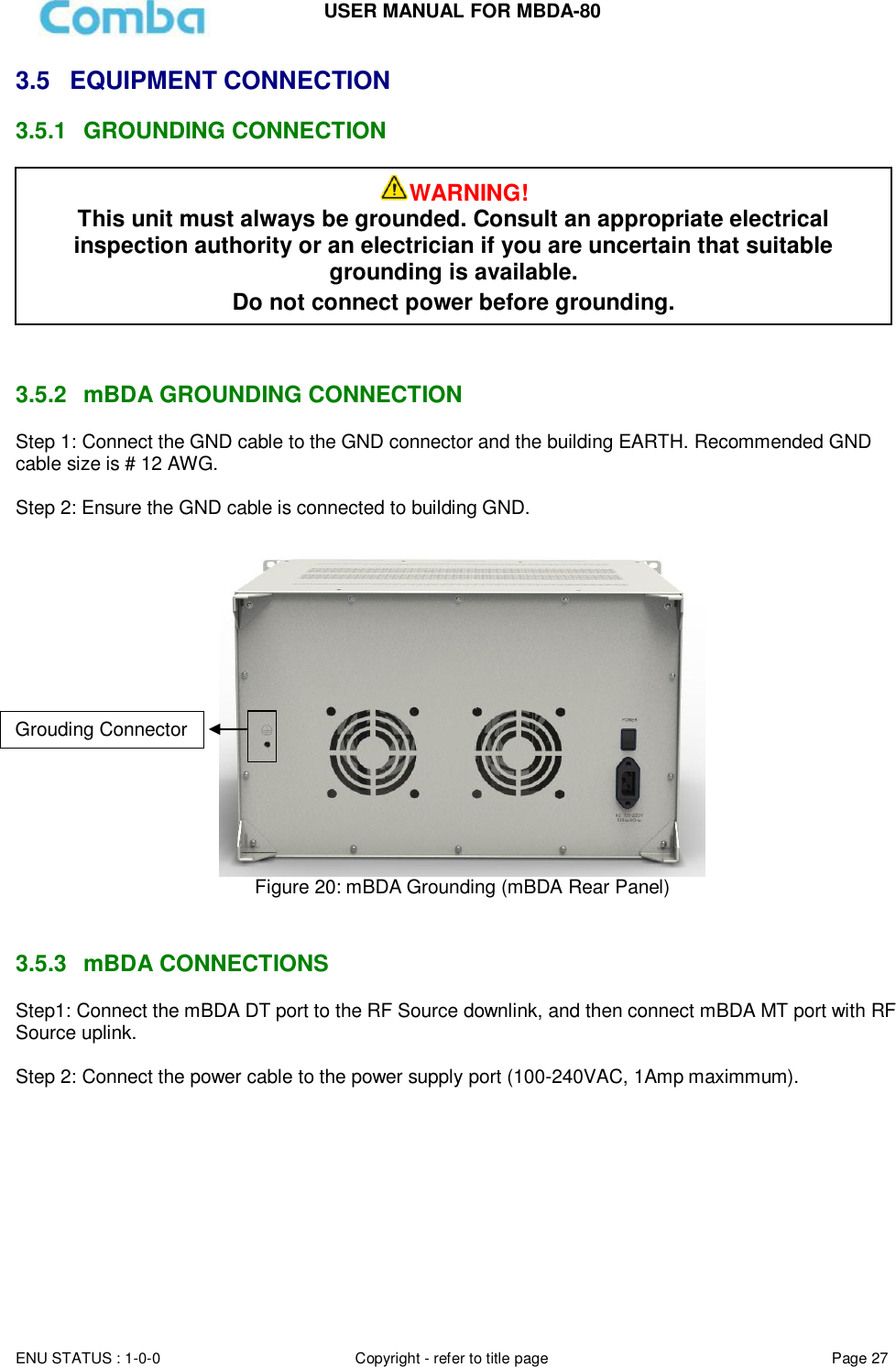 Page 27 of Comba Telecom Network Systems MBDA-80 mBDA Band Seletive Repeater User Manual 