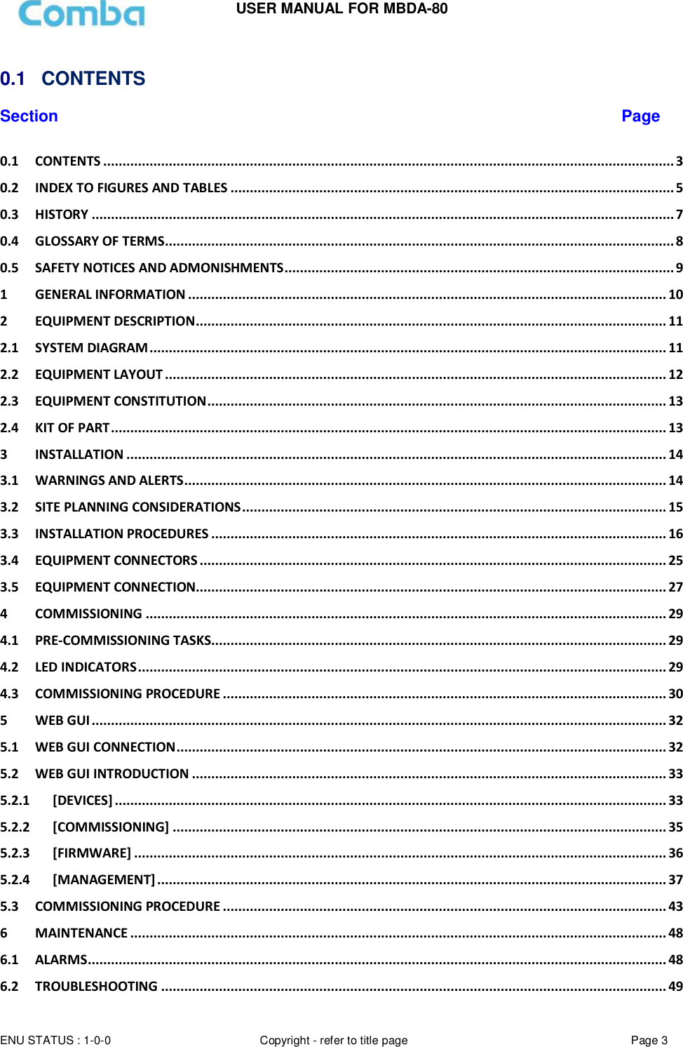 Page 3 of Comba Telecom Network Systems MBDA-80 mBDA Band Seletive Repeater User Manual 