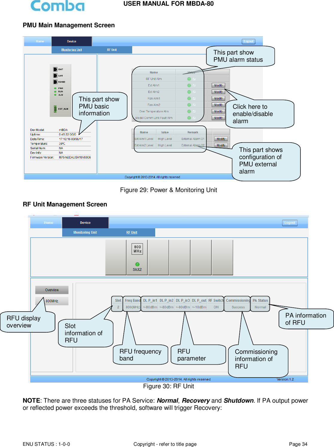 Page 34 of Comba Telecom Network Systems MBDA-80 mBDA Band Seletive Repeater User Manual 