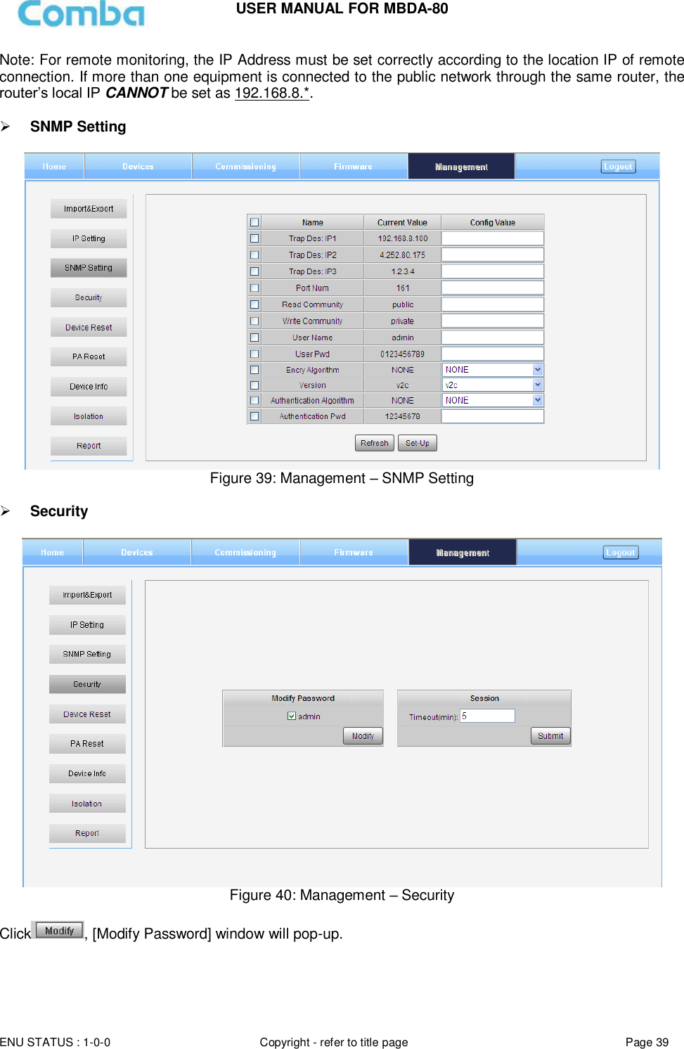 Page 39 of Comba Telecom Network Systems MBDA-80 mBDA Band Seletive Repeater User Manual 