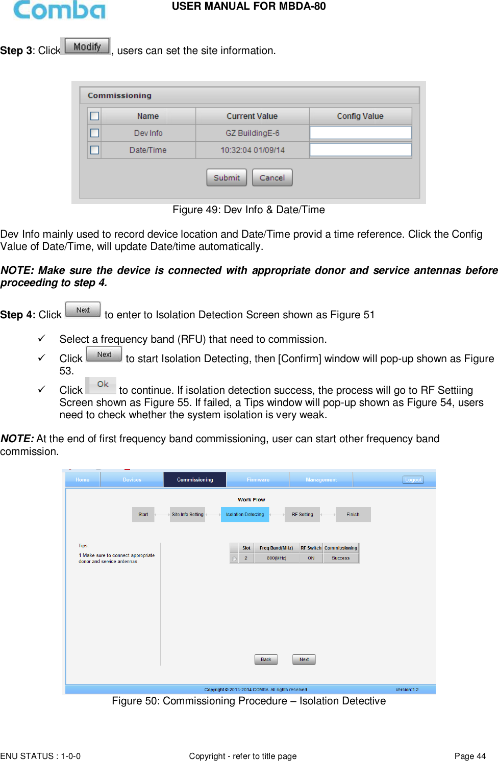 Page 44 of Comba Telecom Network Systems MBDA-80 mBDA Band Seletive Repeater User Manual 