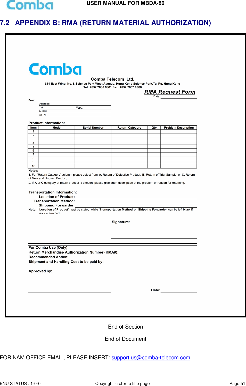 Page 51 of Comba Telecom Network Systems MBDA-80 mBDA Band Seletive Repeater User Manual 