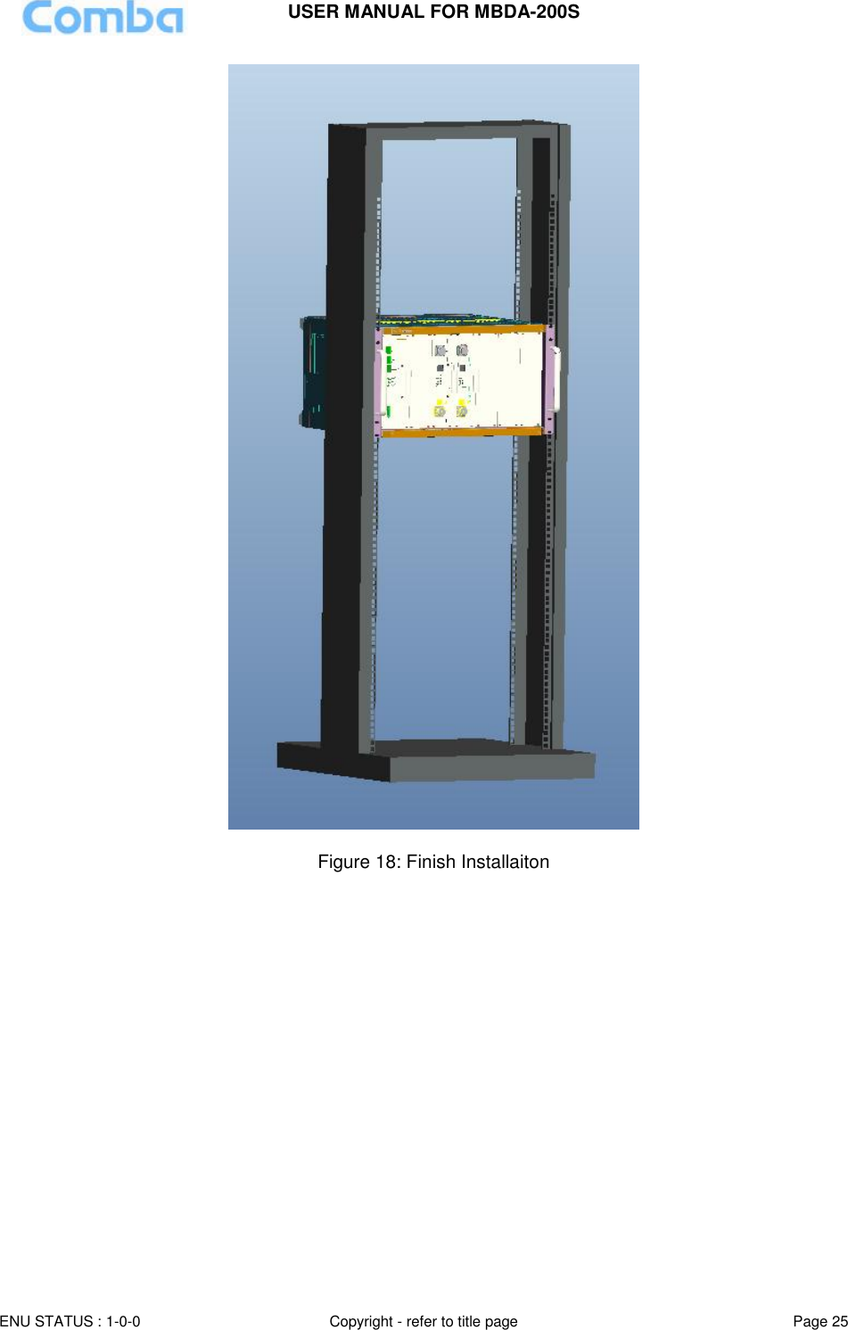 USER MANUAL FOR MBDA-200S  ENU STATUS : 1-0-0 Copyright - refer to title page Page 25       Figure 18: Finish Installaiton                 