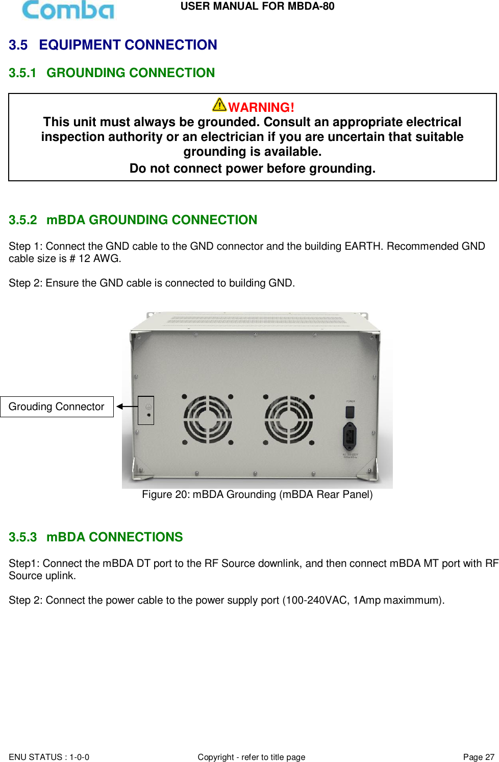 Page 27 of Comba Telecom MBDA-80 mBDA Band Seletive Repeater User Manual 
