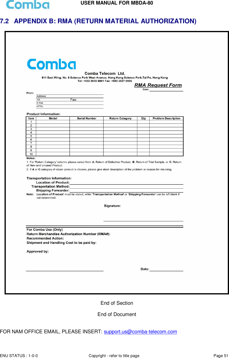 Page 51 of Comba Telecom MBDA-80 mBDA Band Seletive Repeater User Manual 