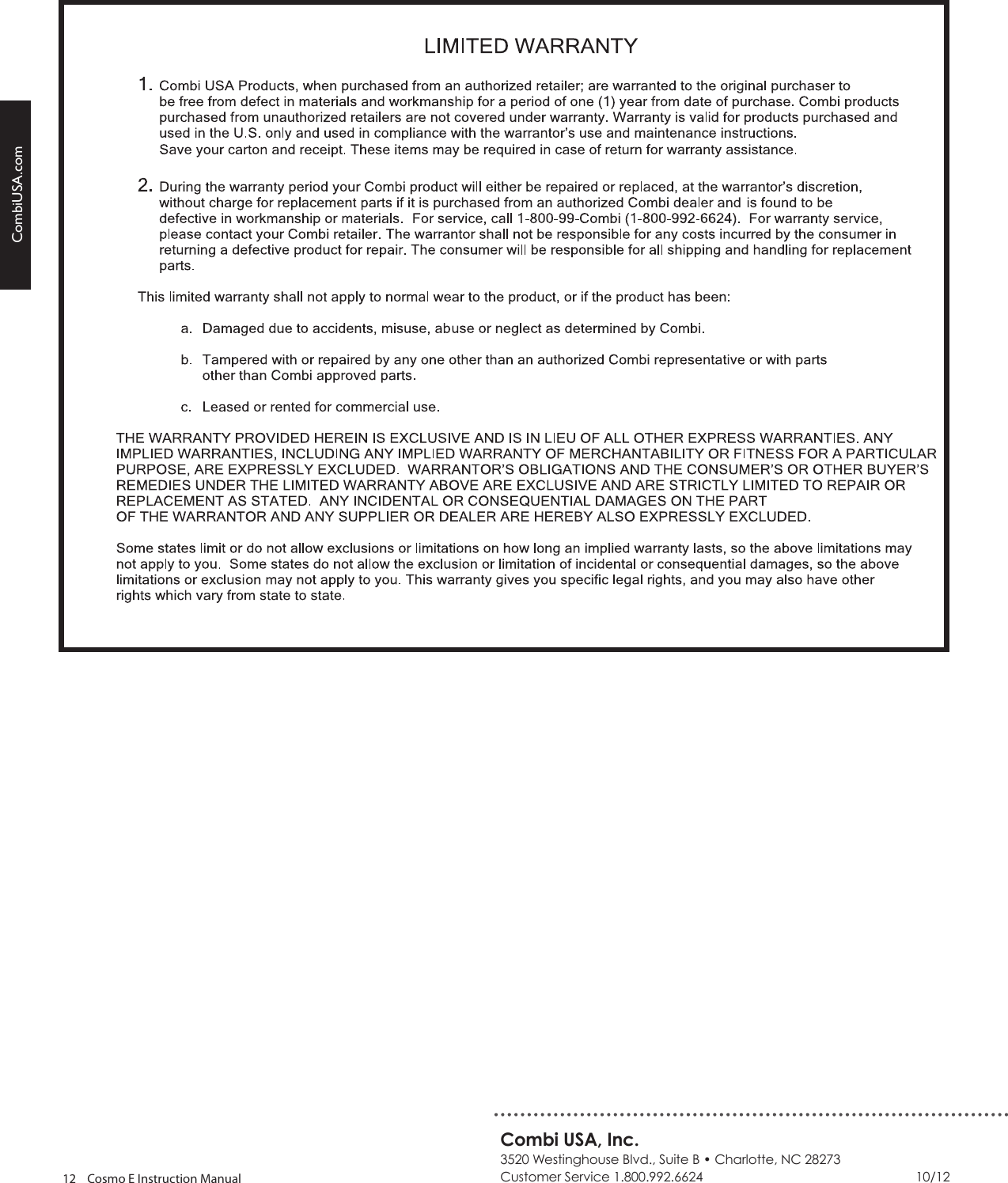 Page 12 of 12 - Combi Combi-Cosmo-E-Owner-S-Manual