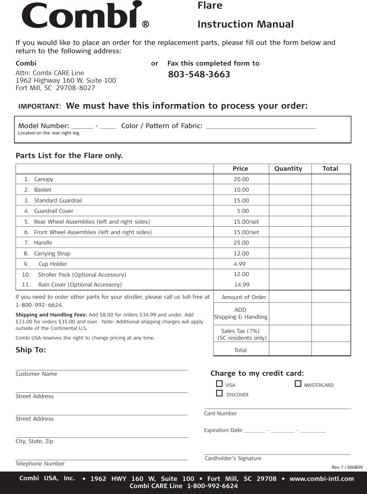 Page 10 of 10 - Combi Combi-Flare--2465-Owner-S-Manual Flare 2010_Rev1_060809