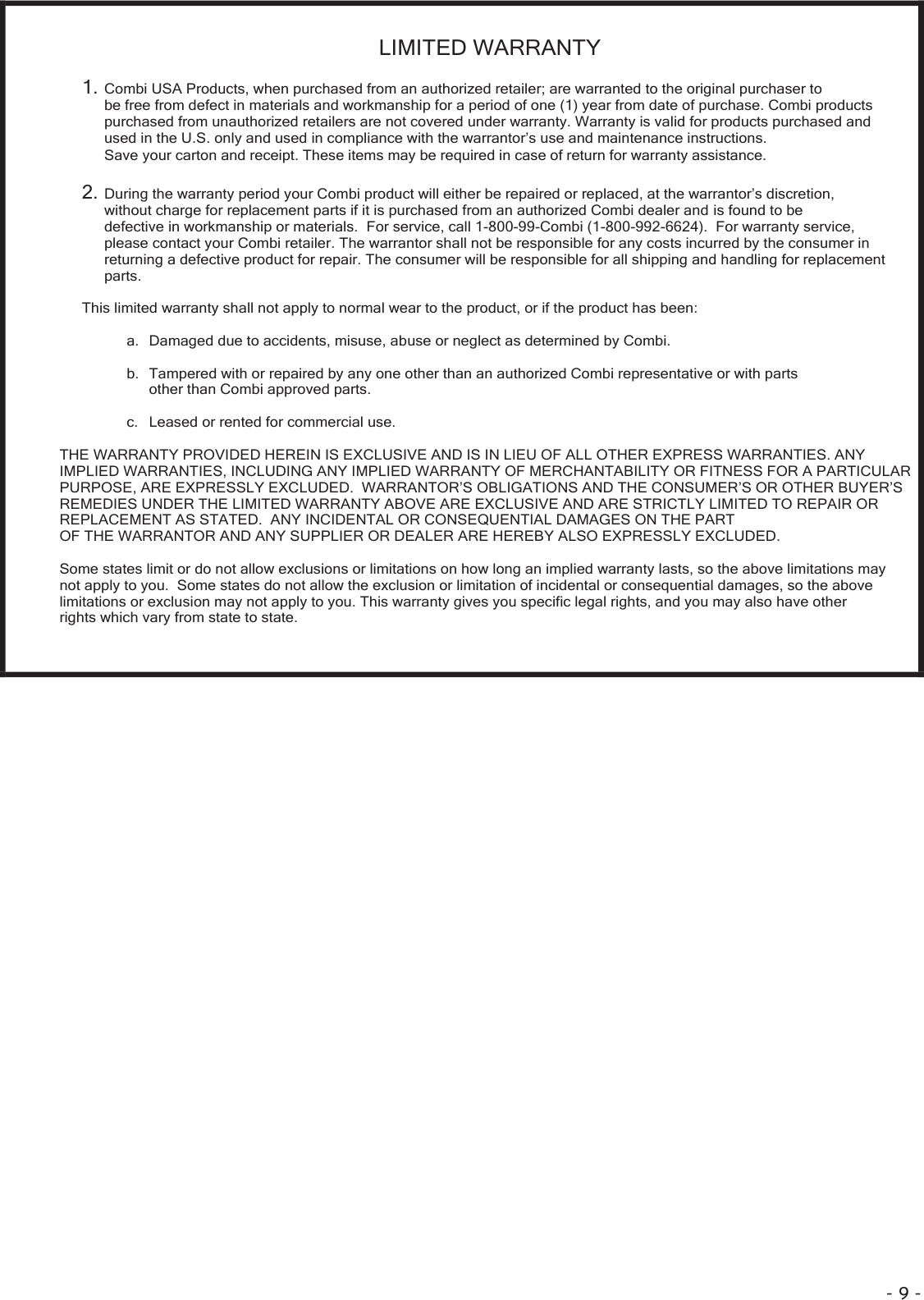Page 9 of 10 - Combi Combi-Flare--2465-Owner-S-Manual Flare 2010_Rev1_060809