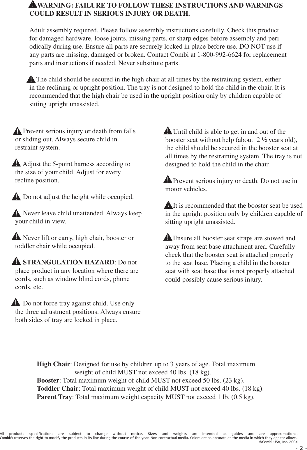 Page 2 of 9 - Combi Combi-Hero-High-Chair--9850-Owner-S-Manual Hero_IM_v2