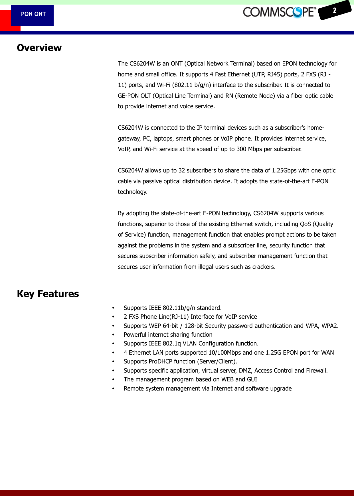 Commscope Of North Carolina Onu 1 3 105 D Ge Pon Ont 802 11 B G N Wireless Router User Manual