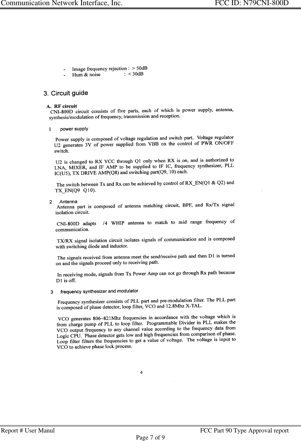 Communication Network Interface, Inc. FCC ID: N79CNI-800DReport # User Manul FCC Part 90 Type Approval reportPage 7 of 9