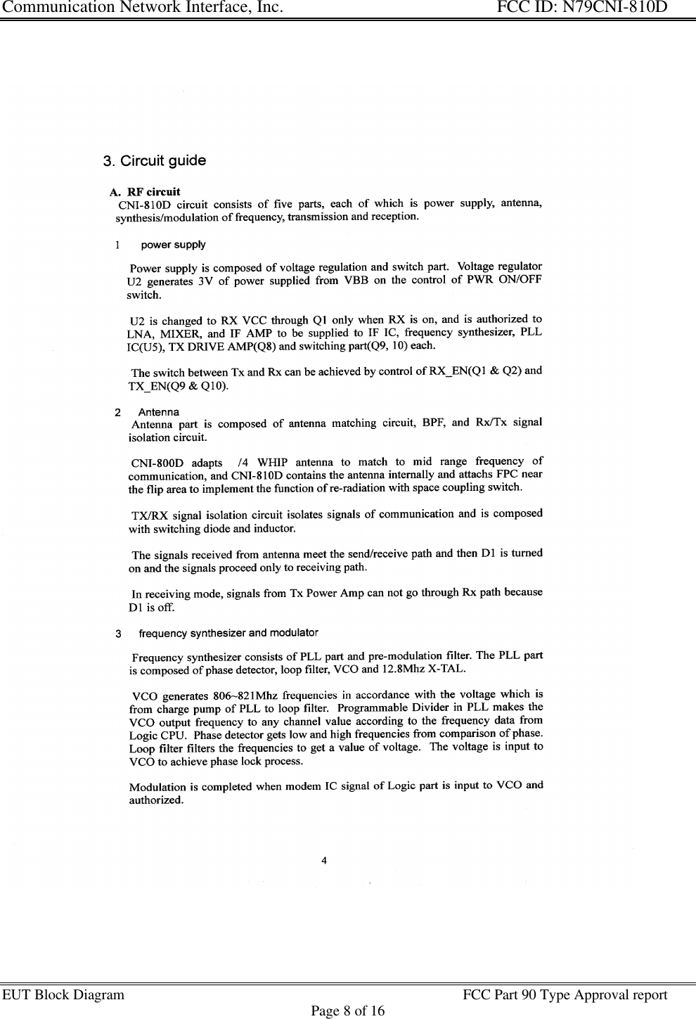 Communication Network Interface, Inc. FCC ID: N79CNI-810DEUT Block Diagram FCC Part 90 Type Approval reportPage 8 of 16