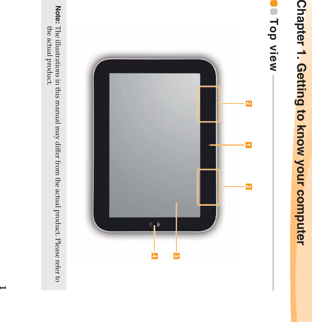 1Chapter 1. Getting to know your computerTop view  - - - - - - - - - - - - - - - - - - - - - - - - - - - - - - - - - - - - - - - - - - - - - - - - - - - - - - - - - - - - - - - - - - - - - - - - - - - - - - - - - - - - - - - - - - -Note: The illustrations in this manual may differ from the actual product. Please refer to the actual product. 12 234