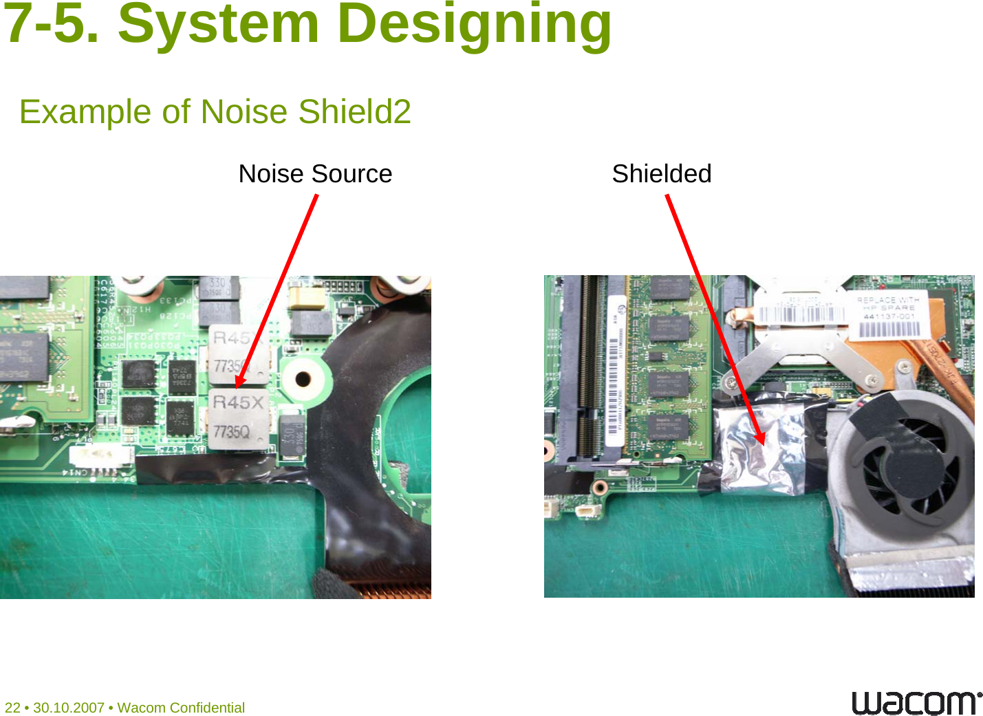 7-5. System DesigningExample of Noise Shield2Noise Source Shielded22 • 30.10.2007 • Wacom Confidential