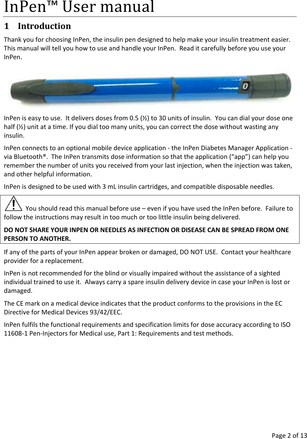 Companion Medical Inpen Reusable Pen Injector User Manual