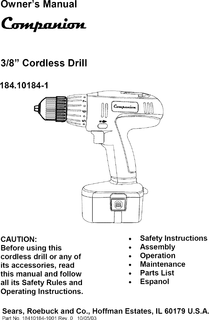 Companion 18410184 1 User Manual DRILL Manuals And Guides L0412290
