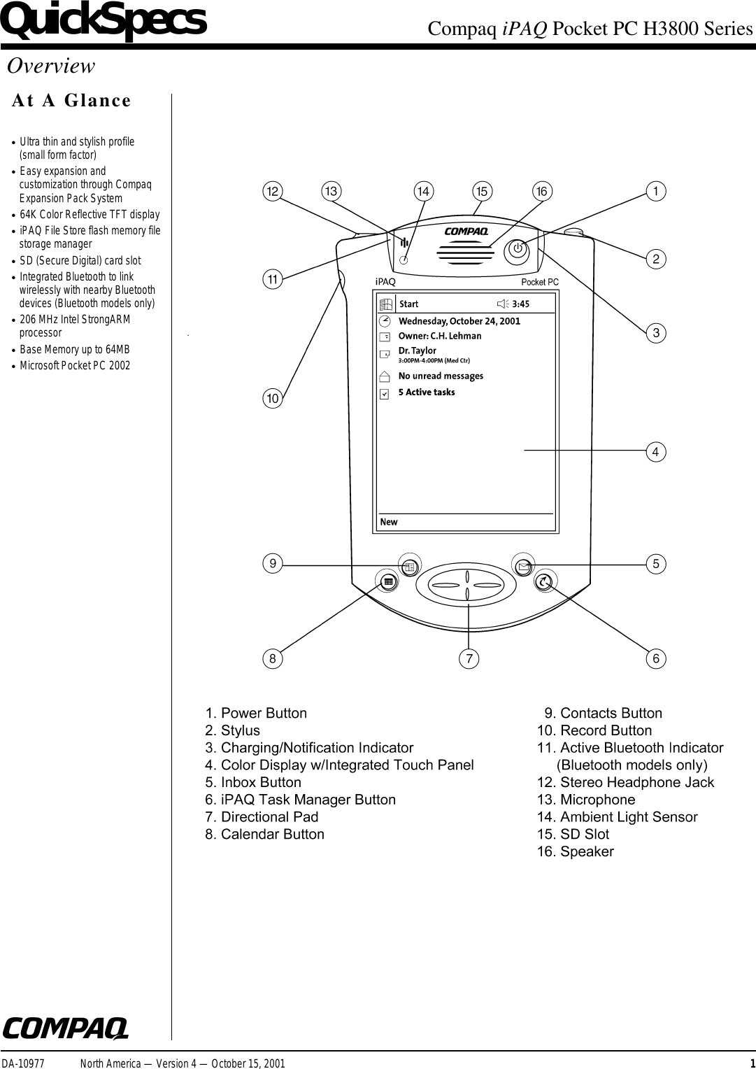 Page 1 of 5 - Compaq Compaq-Ipaq-H3800-Users-Manual-  Compaq-ipaq-h3800-users-manual