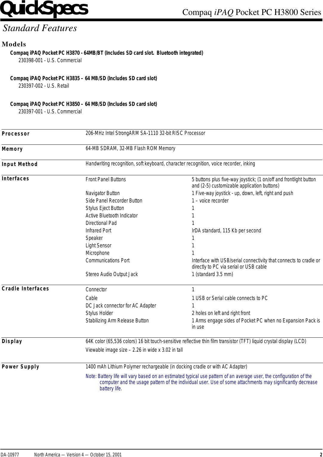 Page 2 of 5 - Compaq Compaq-Ipaq-H3800-Users-Manual-  Compaq-ipaq-h3800-users-manual