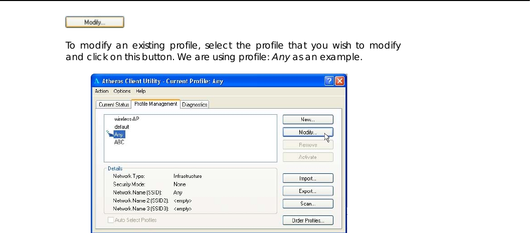     To modify an existing profile, select the profile that you wish to modify and click on this button. We are using profile: Any as an example.            