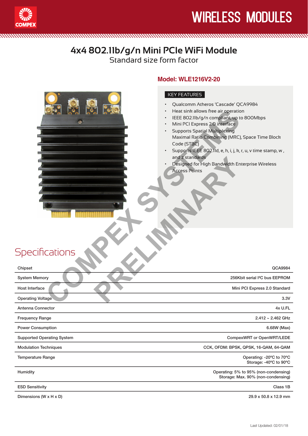 Page 1 of Compex Systems WLE1216V220 WiFi Module User Manual WLE1216V2 20  rev2