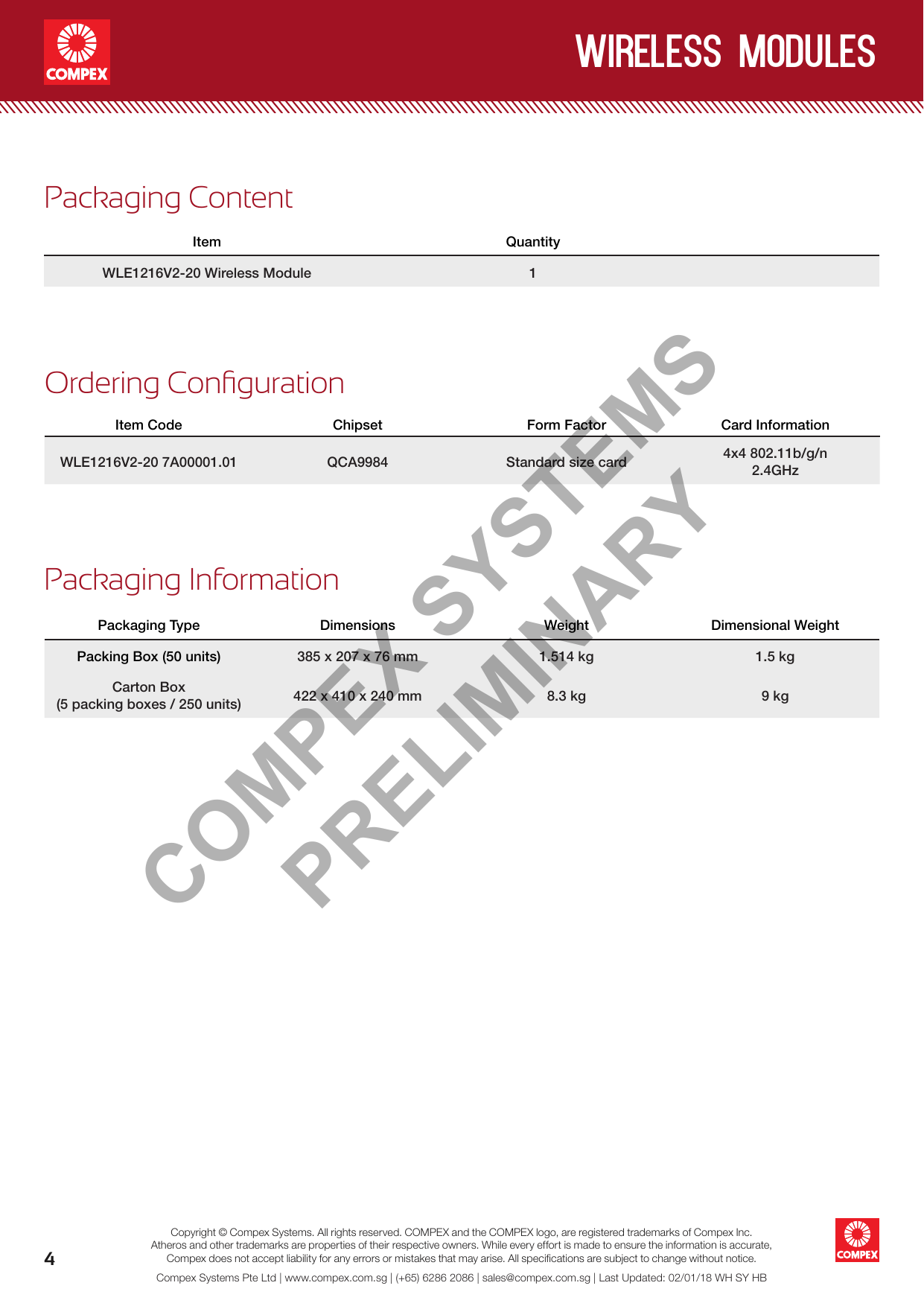 Page 3 of Compex Systems WLE1216V220 WiFi Module User Manual WLE1216V2 20  rev2