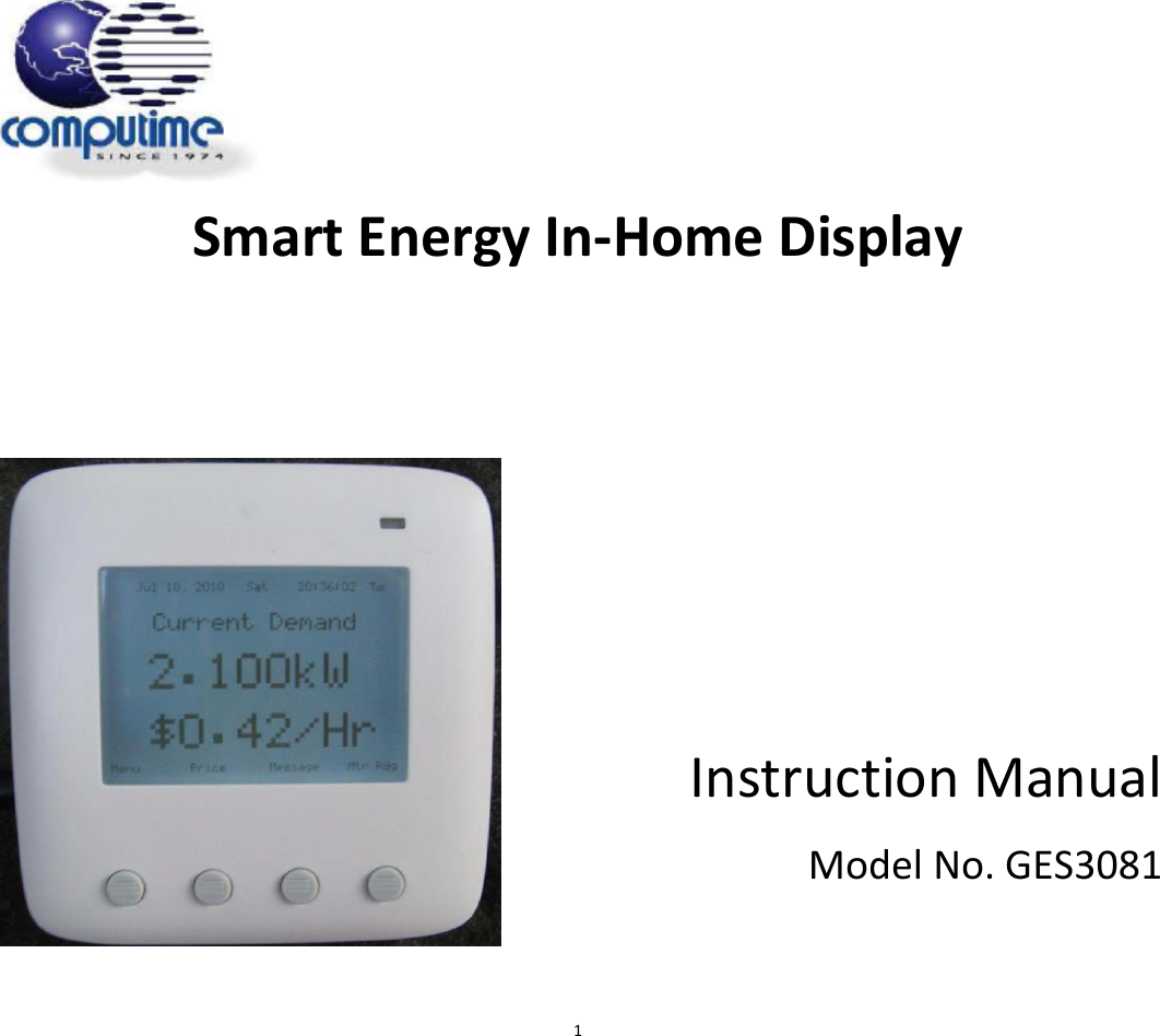 SmartEnergyIn‐HomeDisplayInstructionManualModelNo.GES30811