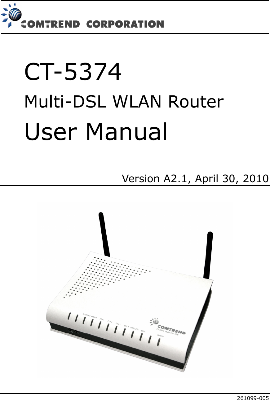       CT-5374 Multi-DSL WLAN Router User Manual  Version A2.1, April 30, 2010      261099-005 