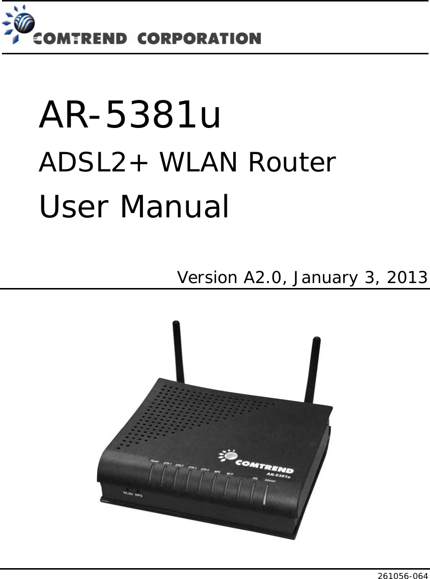 ok      AR-5381u ADSL2+ WLAN Router User Manual  Version A2.0, January 3, 2013      261056-064 