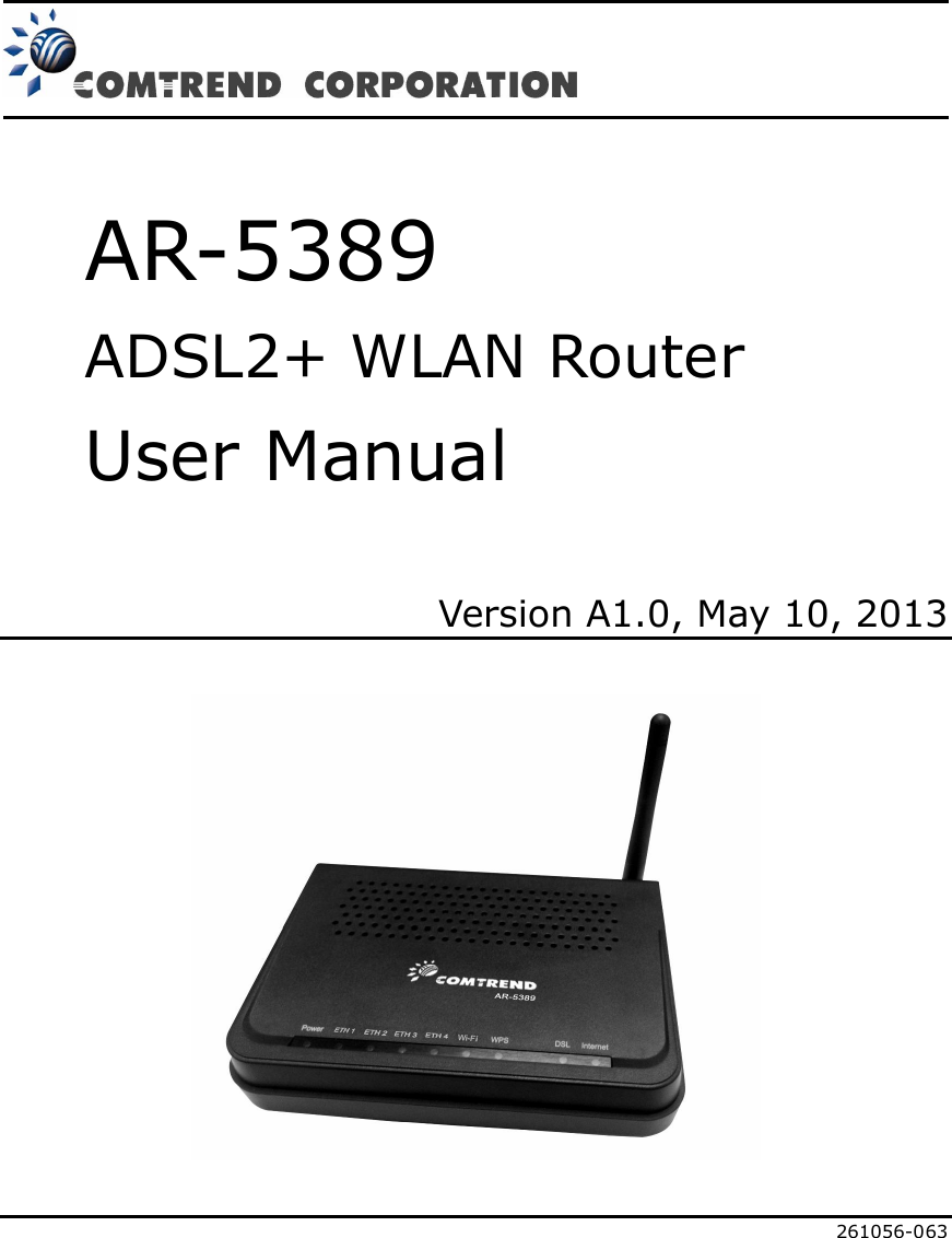 74ok      AR-5389 ADSL2+ WLAN Router User Manual  Version A1.0, May 10, 2013      261056-063  