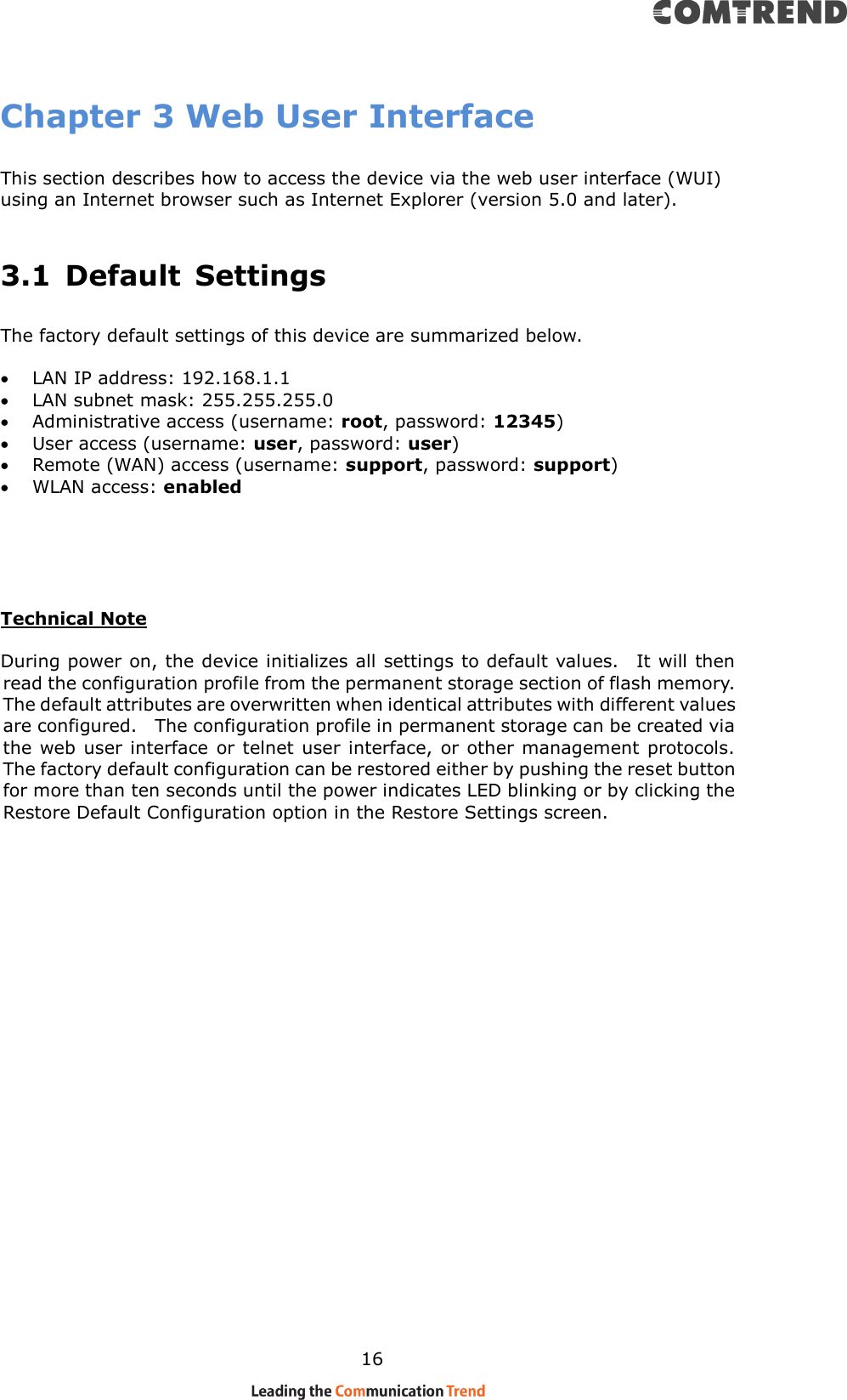 Page 17 of Comtrend VR3063U Home Gateway User Manual CT 5374
