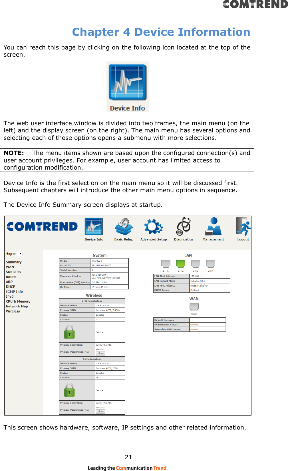 Page 22 of Comtrend VR3063U Home Gateway User Manual CT 5374