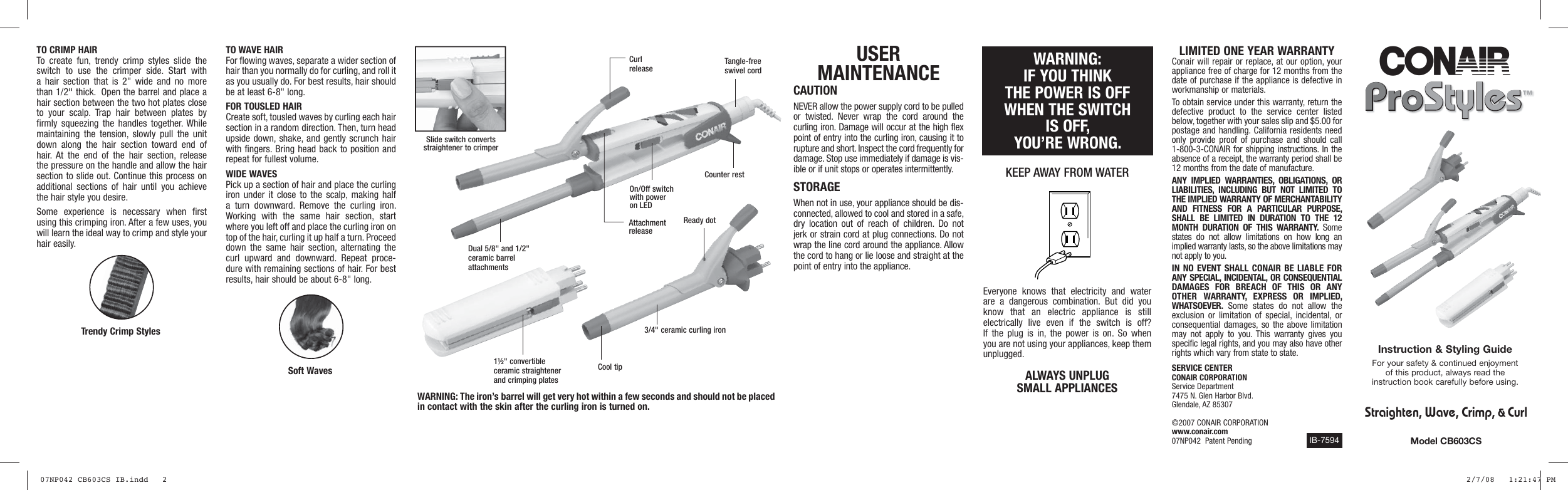 Page 2 of 2 - Conair Conair-Cb603Cs-Users-Manual- 07NP042 CB603CS IB  Conair-cb603cs-users-manual