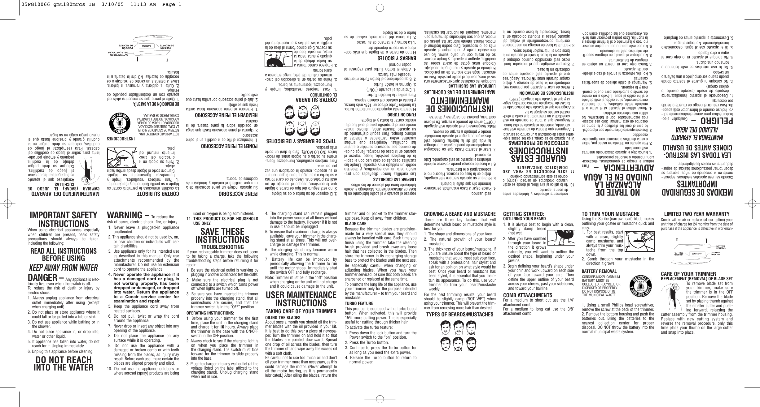 Page 1 of 2 - Conair Conair-Gmt180Mrcs-Users-Manual- 05PG10066 Gmt180mrcs IB  Conair-gmt180mrcs-users-manual