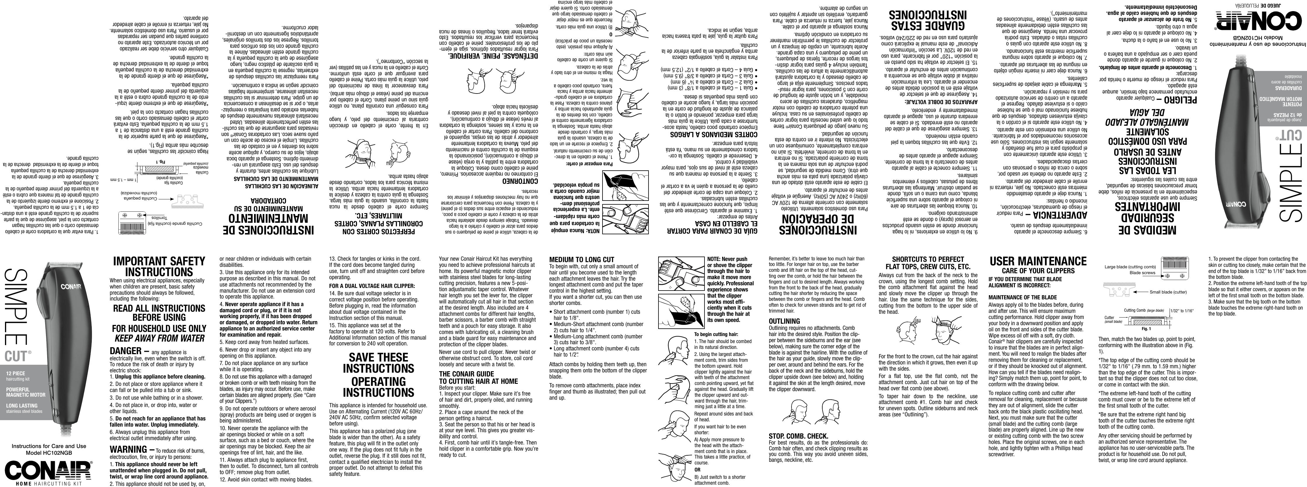 Page 1 of 2 - Conair Conair-Hair-Clippers-Hc102Ngb-Users-Manual-  Conair-hair-clippers-hc102ngb-users-manual