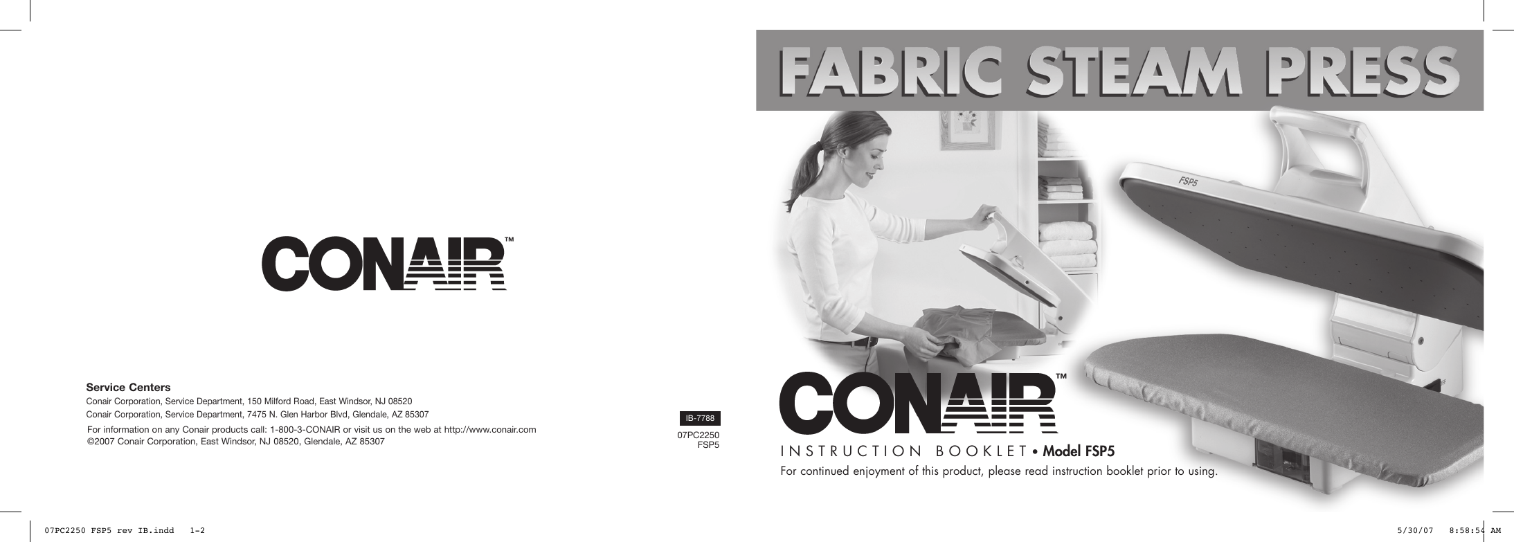 Page 1 of 12 - Conair Conair-Ib-7788-Users-Manual- 07PC2250 FSP5 Rev IB  Conair-ib-7788-users-manual