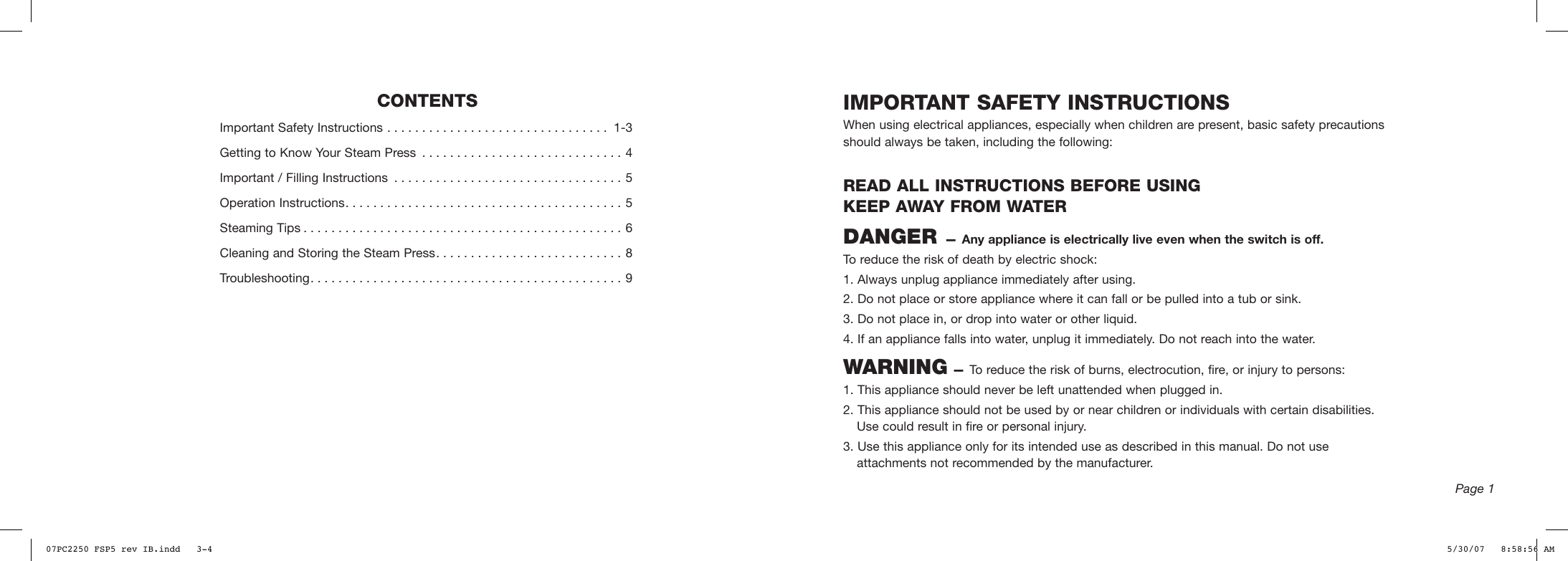 Page 2 of 12 - Conair Conair-Ib-7788-Users-Manual- 07PC2250 FSP5 Rev IB  Conair-ib-7788-users-manual