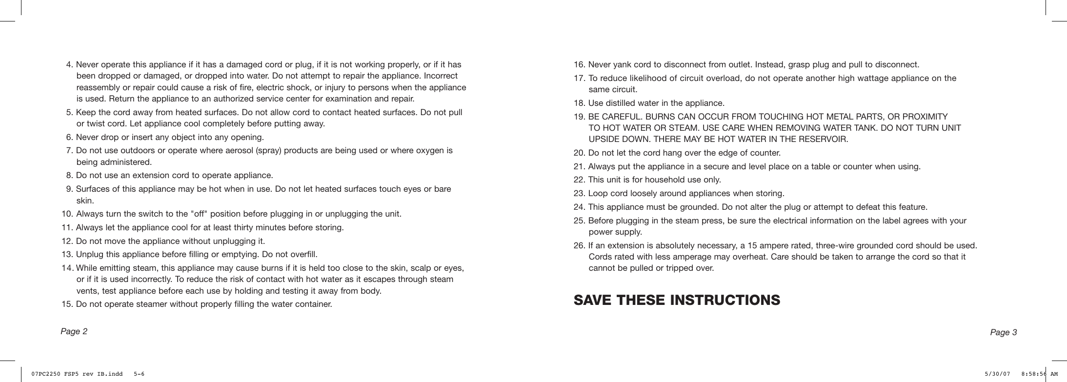 Page 3 of 12 - Conair Conair-Ib-7788-Users-Manual- 07PC2250 FSP5 Rev IB  Conair-ib-7788-users-manual