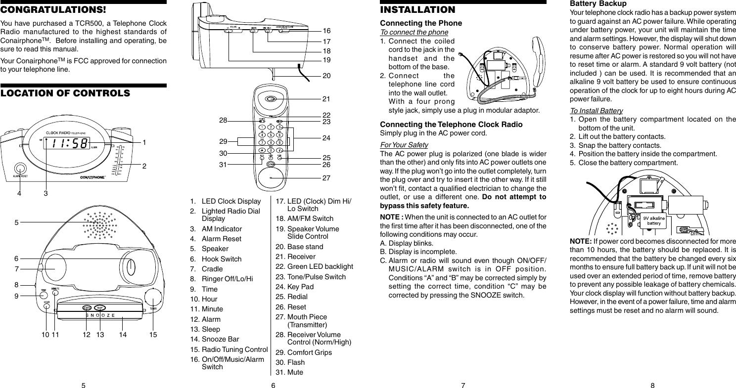 Conair Phone Tcr500 Users Manual