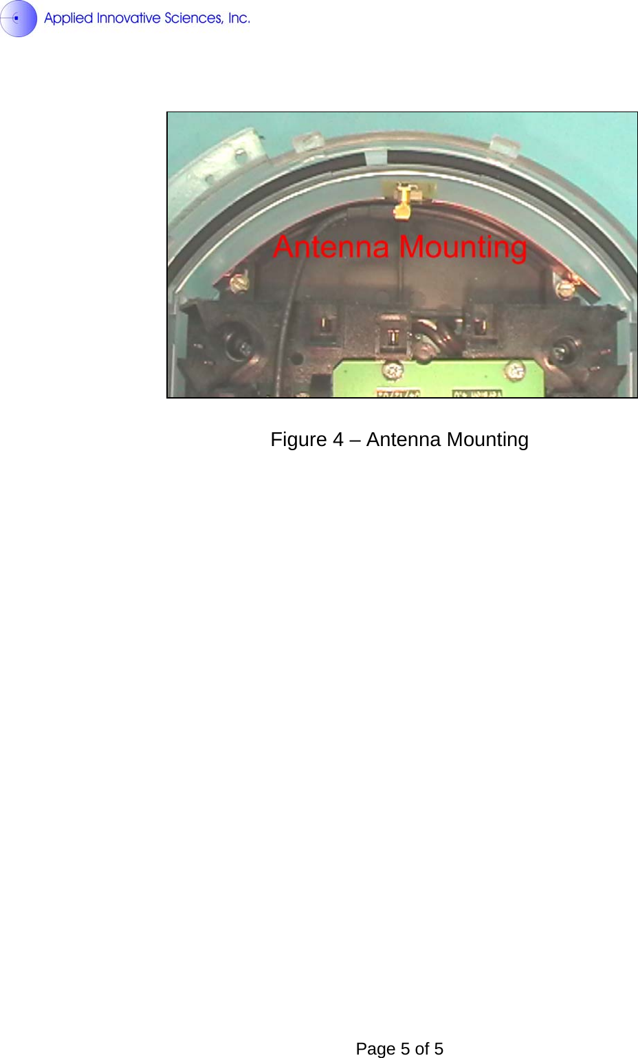                   Figure 4 – Antenna Mounting Page 5 of 5 