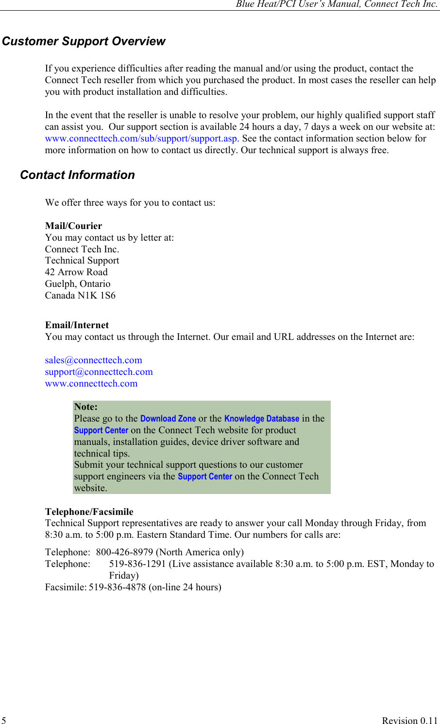 Connect Tech Blue Heat Pci Serial Communications Users Manual