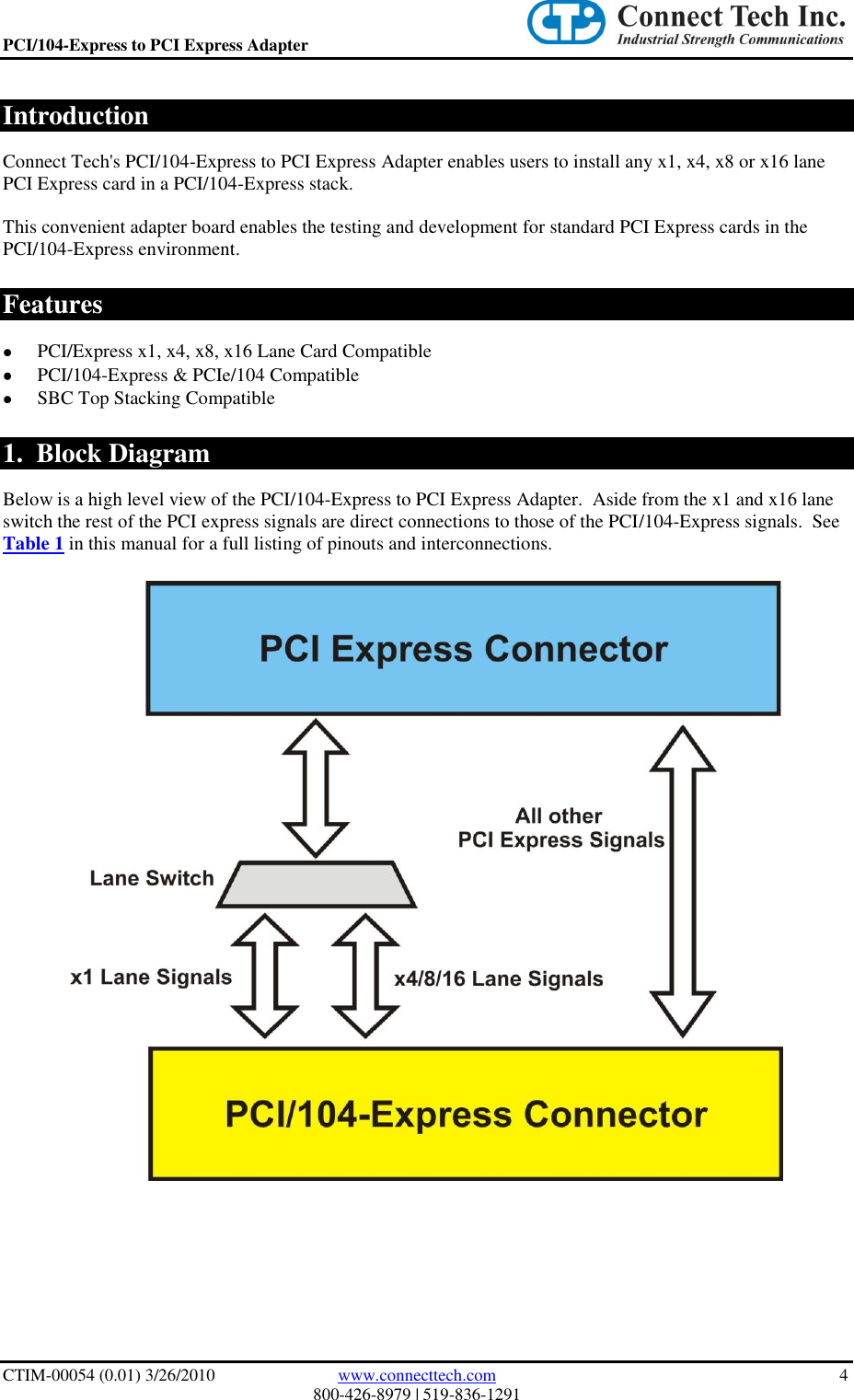 Page 4 of 10 - Connect-Tech Connect-Tech-Ctim-00054-Users-Manual- PCI-104/Express To PCI Express Adapter User Manual  Connect-tech-ctim-00054-users-manual