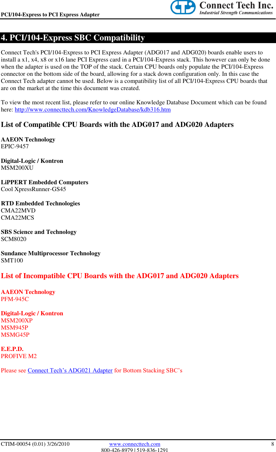 Page 8 of 10 - Connect-Tech Connect-Tech-Ctim-00054-Users-Manual- PCI-104/Express To PCI Express Adapter User Manual  Connect-tech-ctim-00054-users-manual