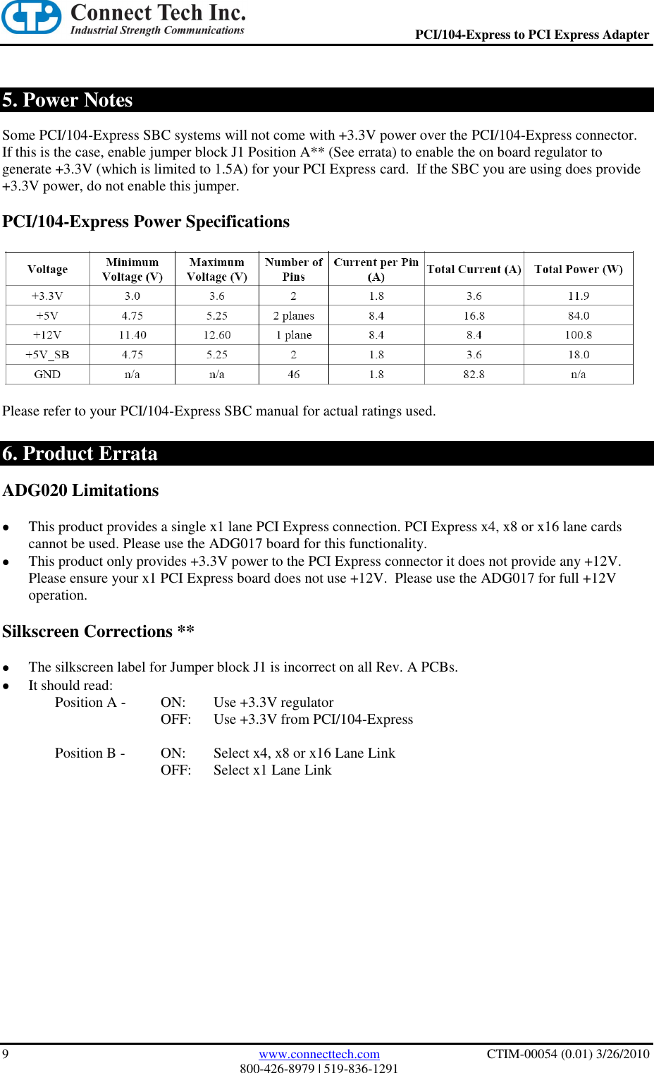 Page 9 of 10 - Connect-Tech Connect-Tech-Ctim-00054-Users-Manual- PCI-104/Express To PCI Express Adapter User Manual  Connect-tech-ctim-00054-users-manual
