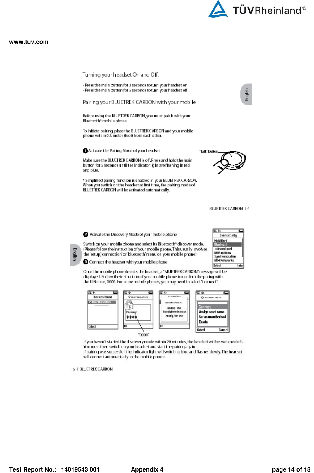 www.tuv.com   Test Report No.:  14019543 001  Appendix 4  page 14 of 18     