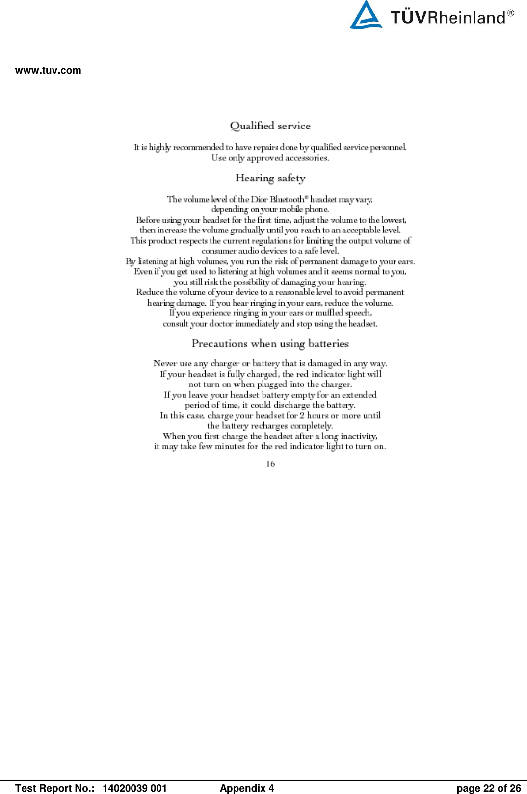 www.tuv.com   Test Report No.:  14020039 001  Appendix 4  page 22 of 26    