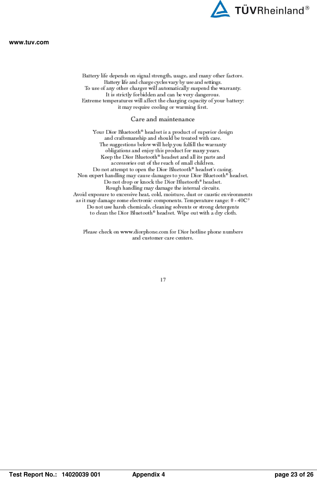 www.tuv.com   Test Report No.:  14020039 001  Appendix 4  page 23 of 26    