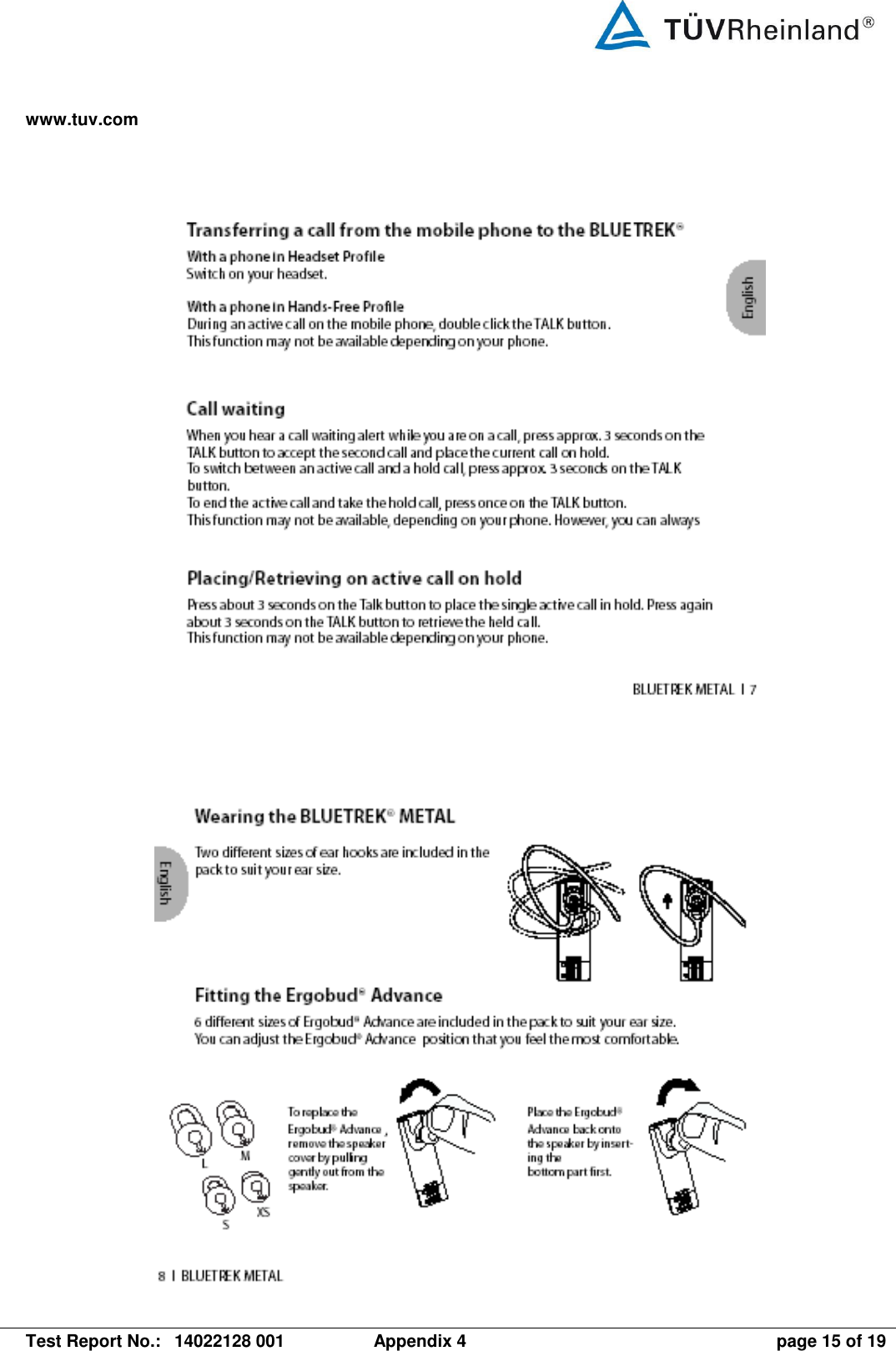 www.tuv.com   Test Report No.:  14022128 001  Appendix 4  page 15 of 19       