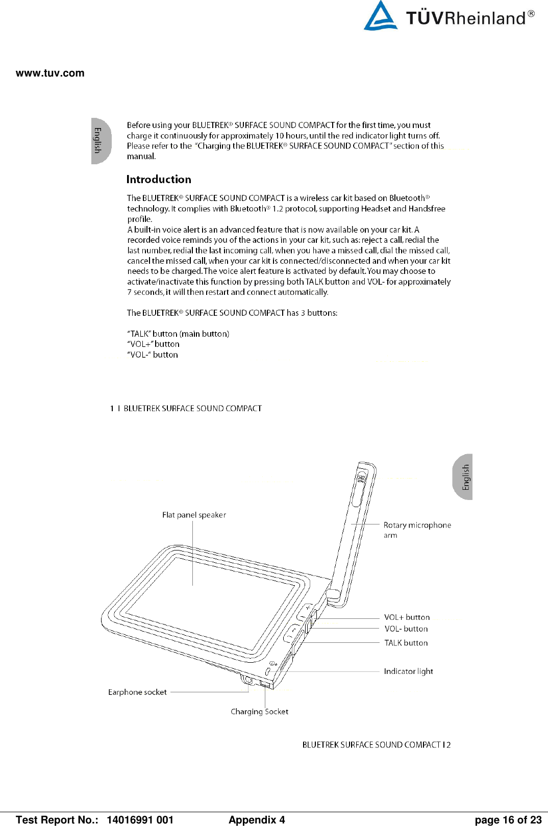 www.tuv.com   Test Report No.:  14016991 001  Appendix 4  page 16 of 23    