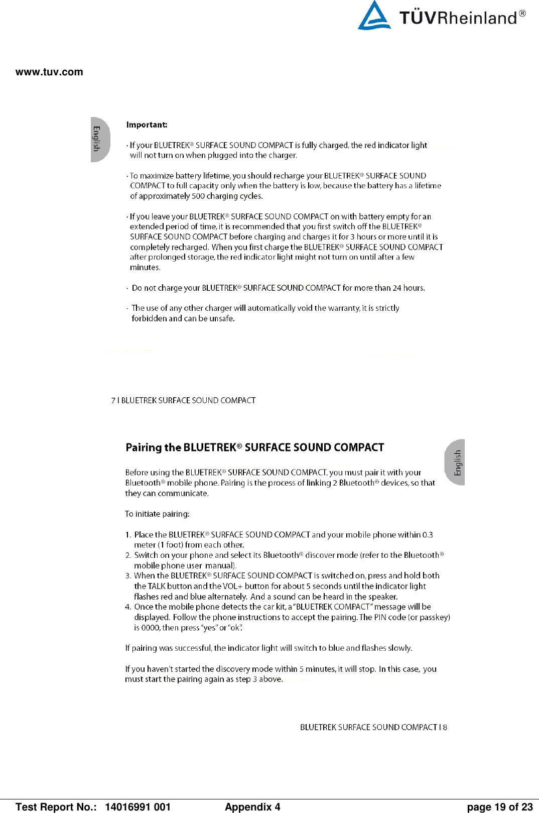 www.tuv.com   Test Report No.:  14016991 001  Appendix 4  page 19 of 23   